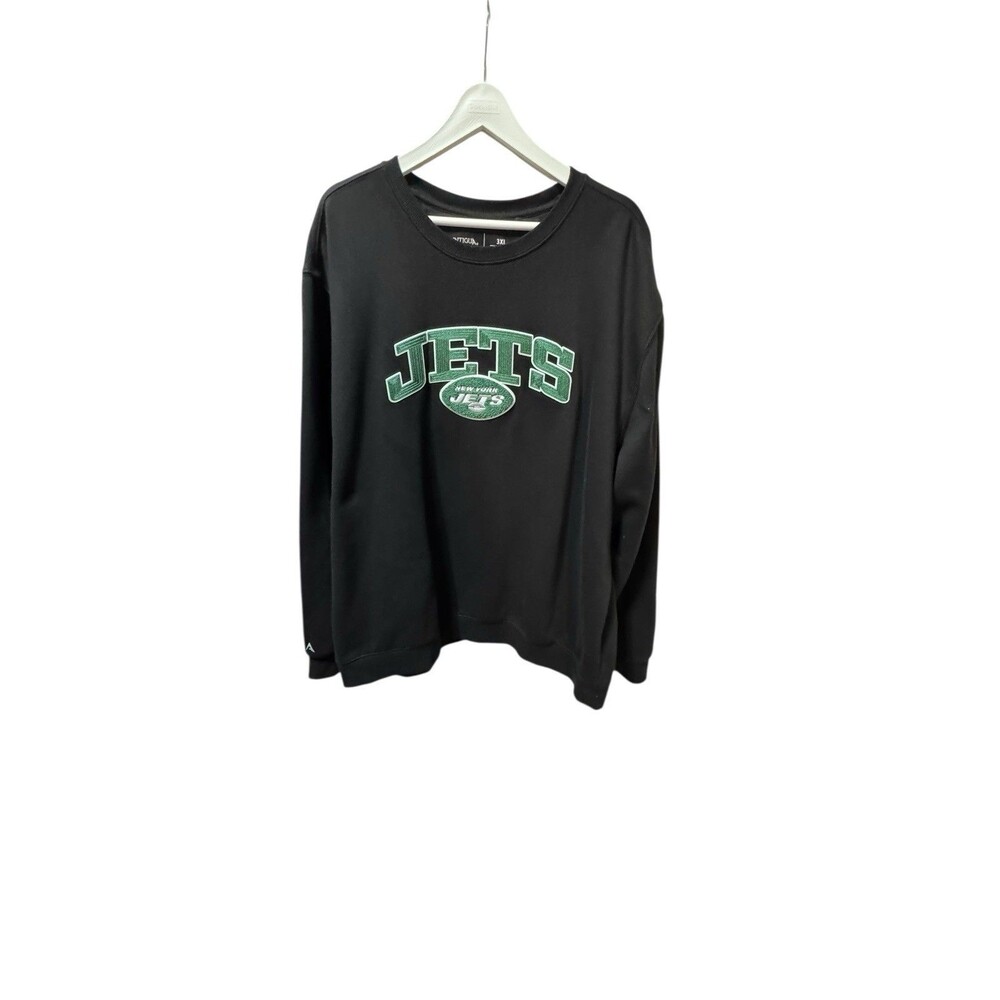 Men's Antigua Black New York Jets Victory Chenille Pullover Sweatshirt Size 3X